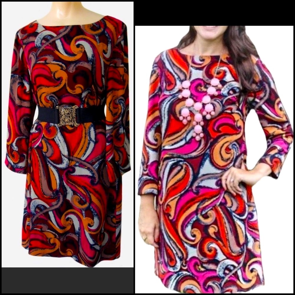 Anthro Maeve Retro Swirl Print High Neck Shift Tunic Dress